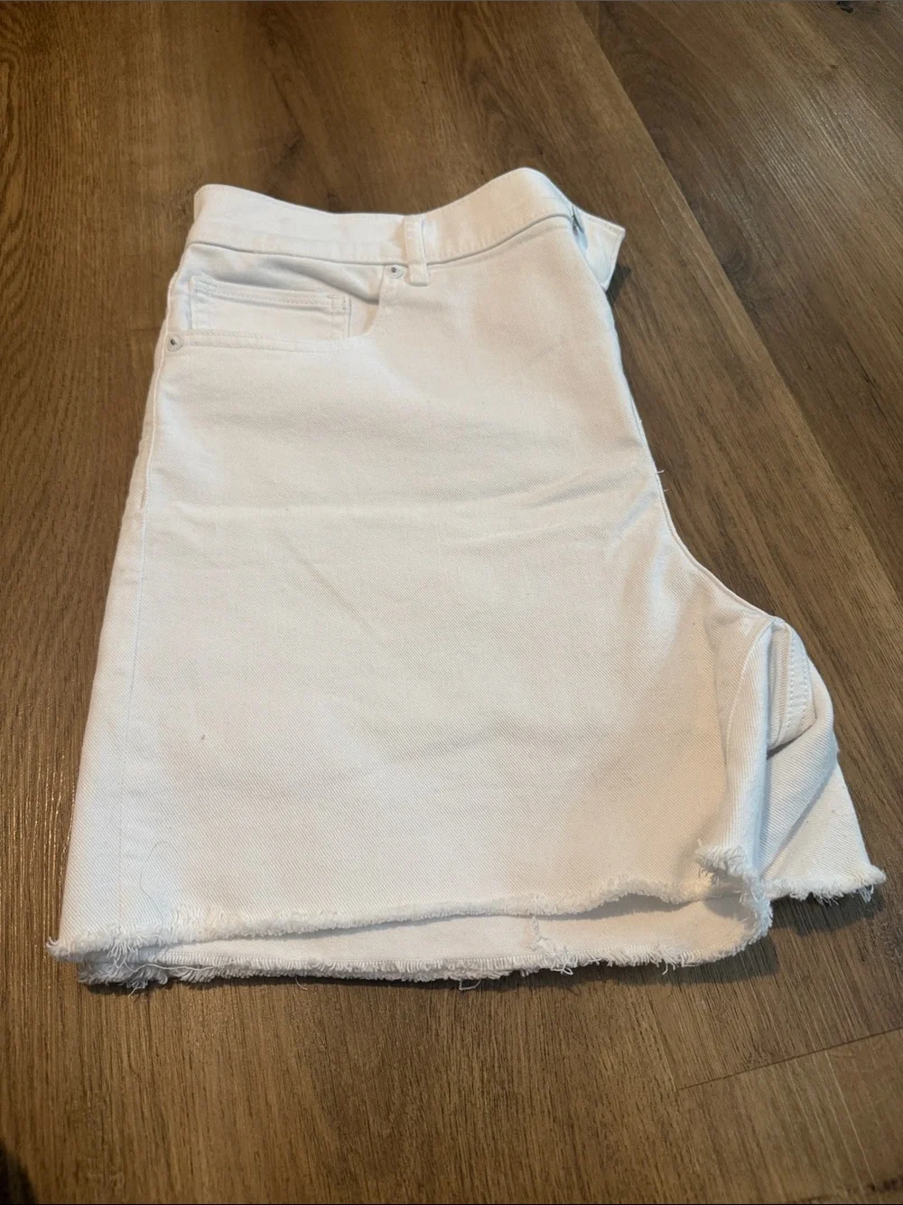 Express White Denim Shorts with Raw Hem